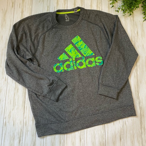 adidas Tops - Gray adidas sweatshirt neon green large climawarm
